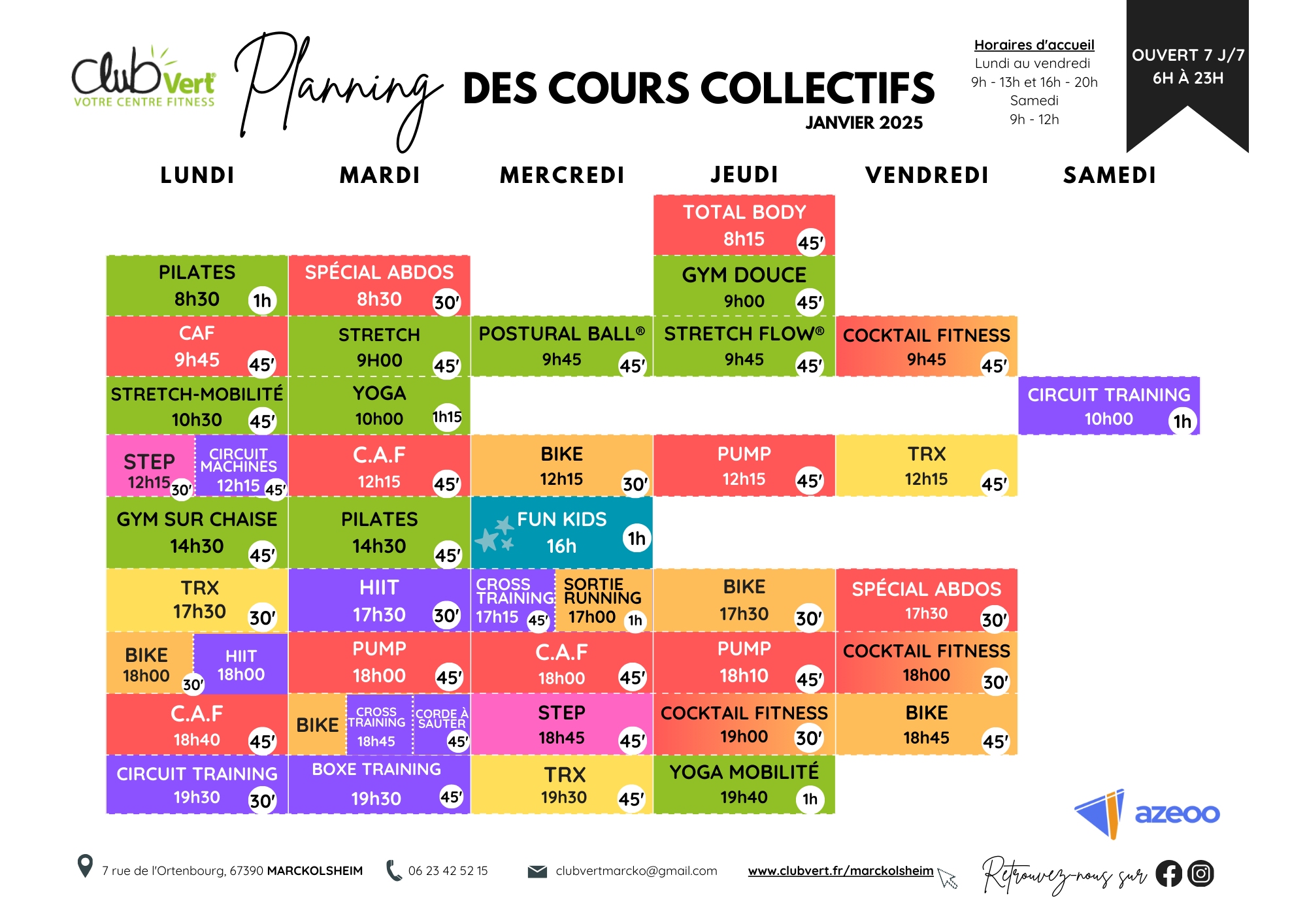 planning cours collectifs club vert marckolsheim janvier 2025