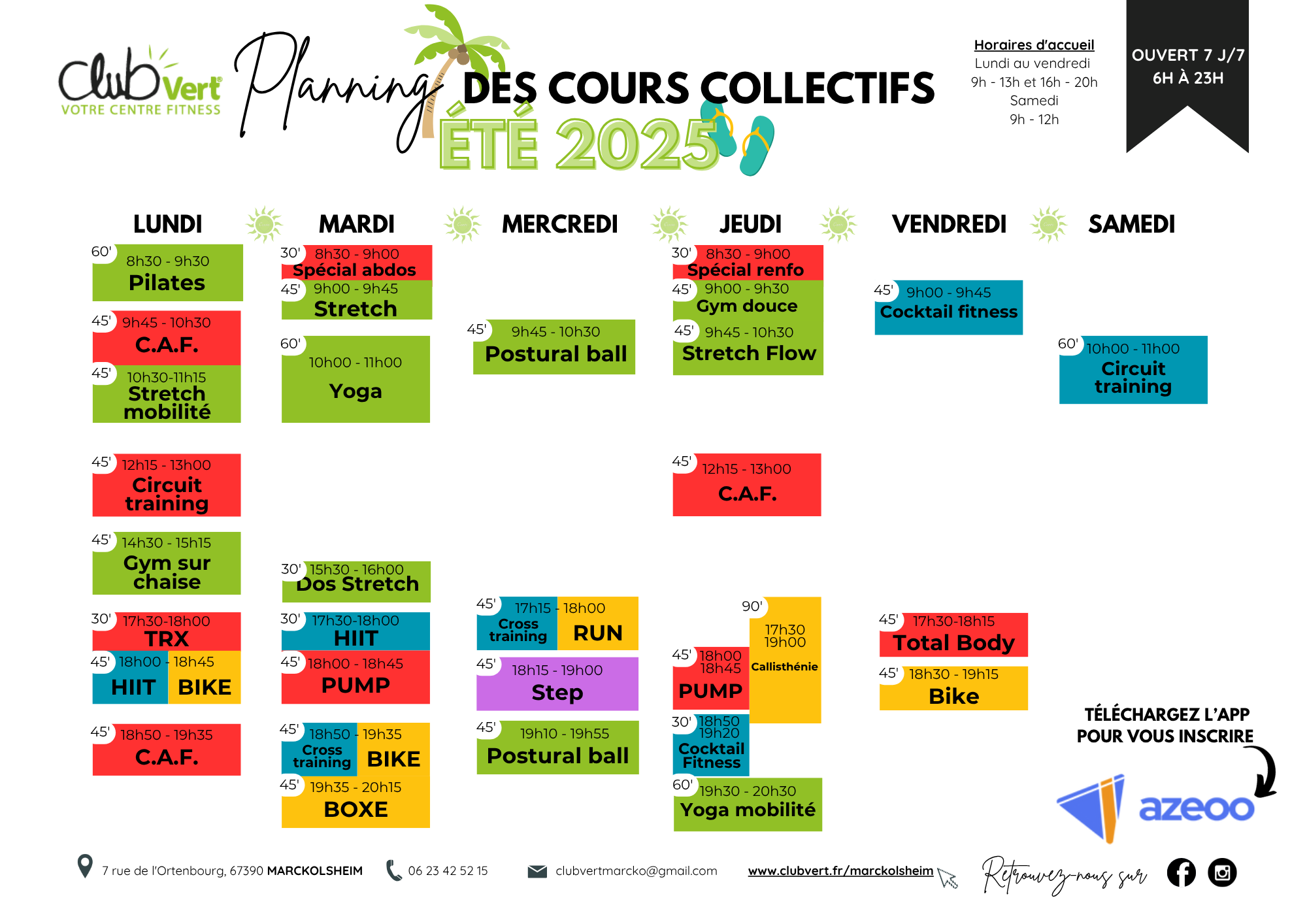 PLANNING été 2025 club vert marckolsheim fitness musculation